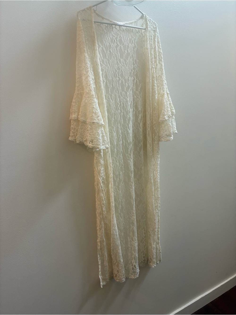 Lace Duster Cape - Ivory Long Sheer Lace Kimono - Picture 5 of 8
